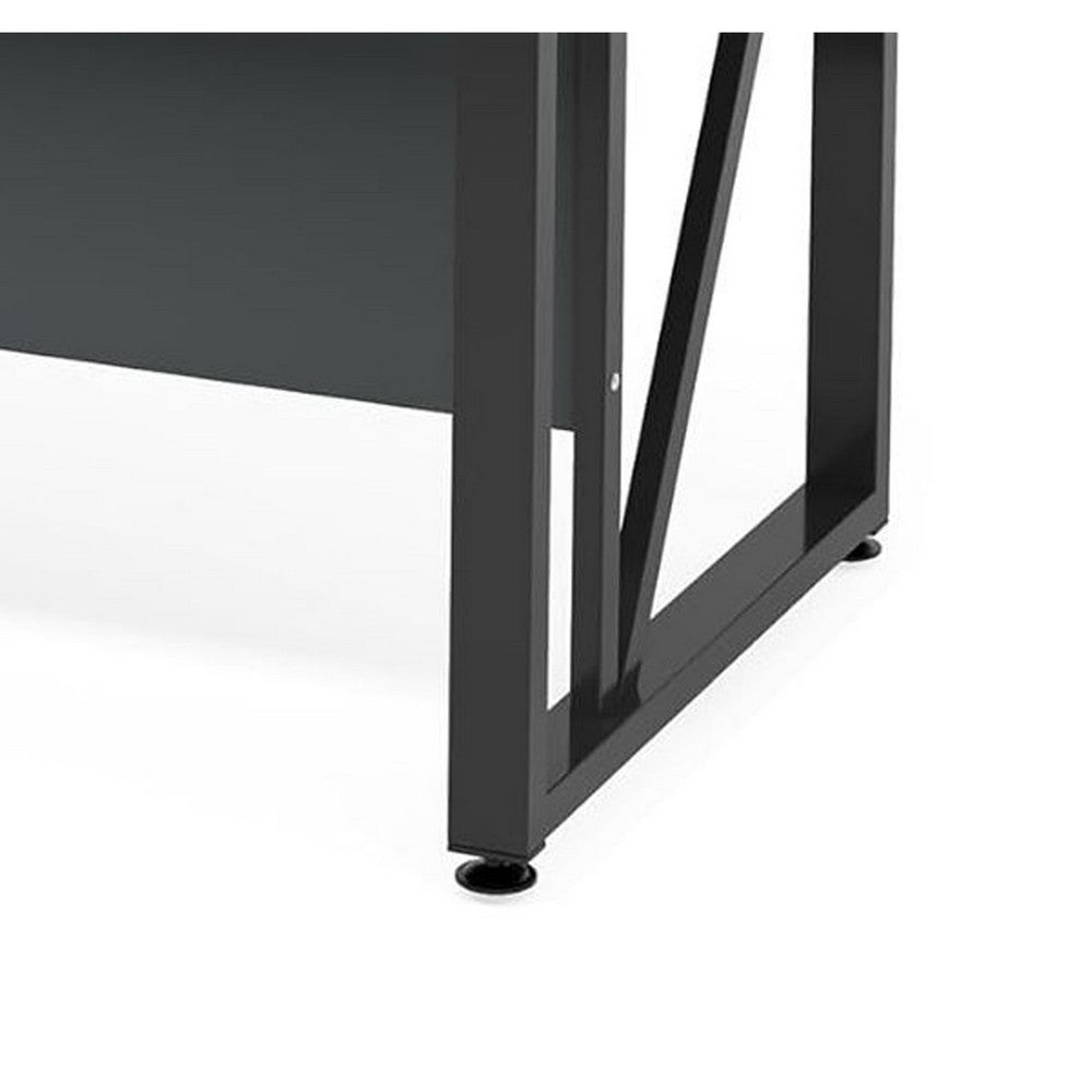Tibe Computer Desk, 55 Inch Rectangle Top, Brown Wood Black Metal Legs -BM336951