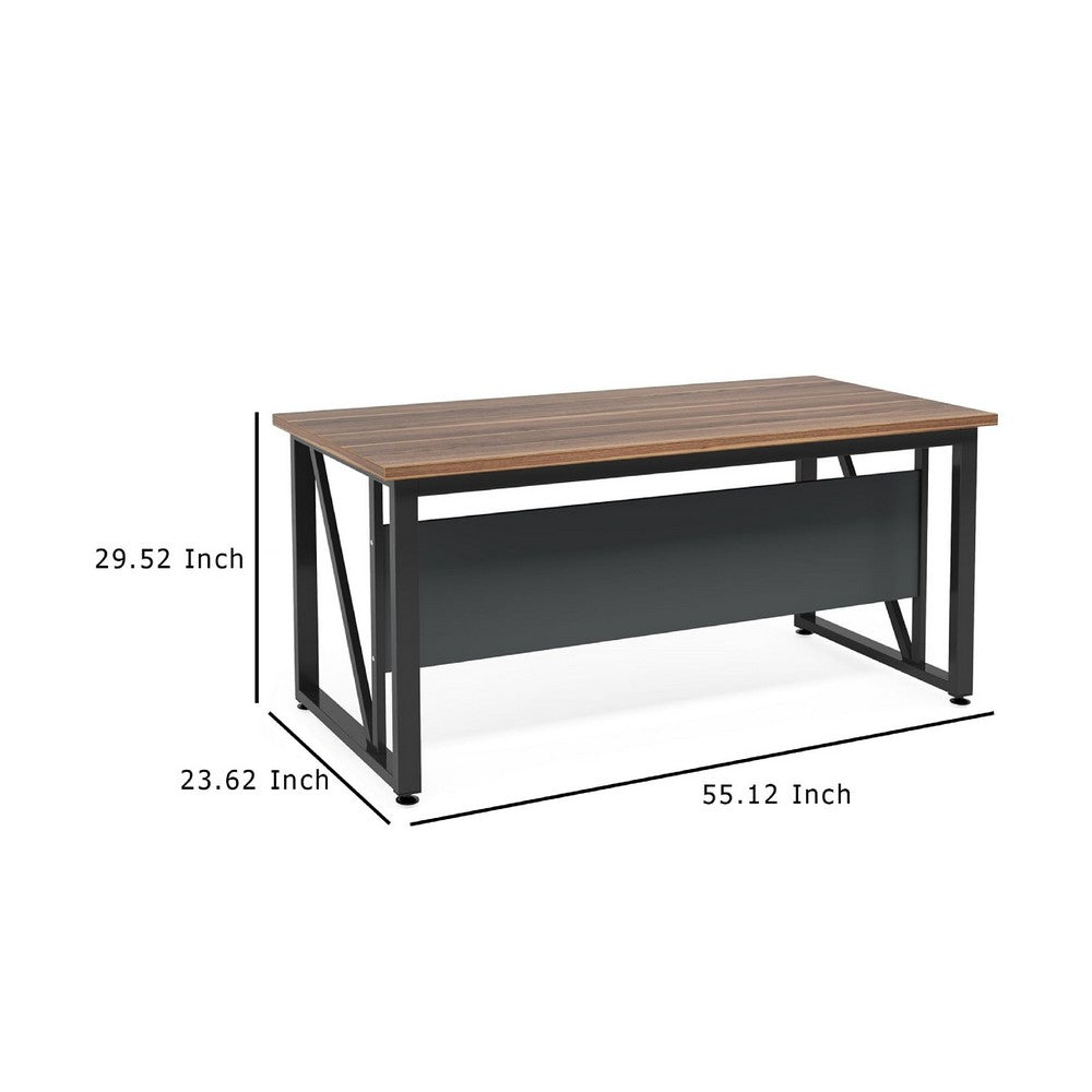 Tibe Computer Desk, 55 Inch Rectangle Top, Brown Wood Black Metal Legs -BM336951