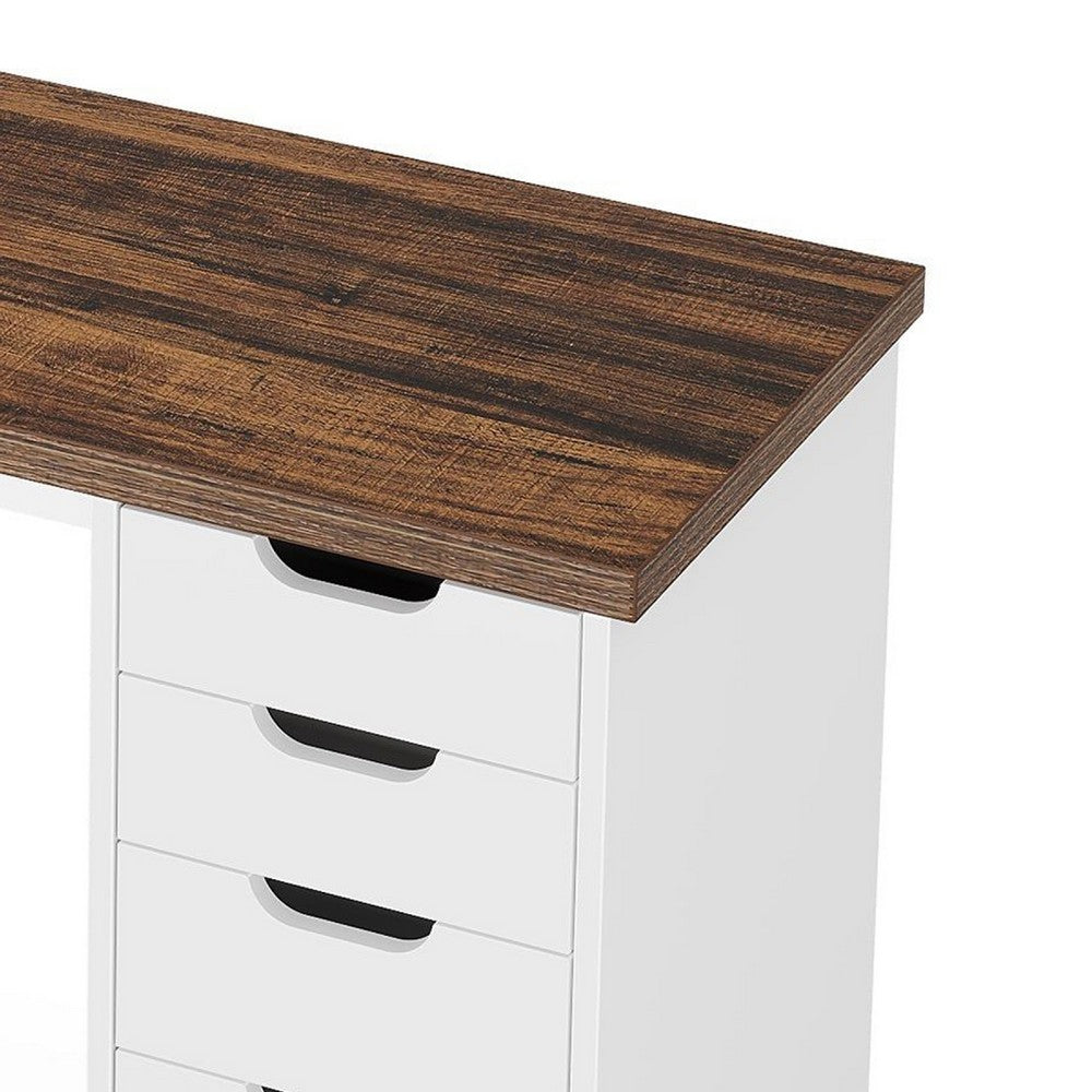 Computer Desk w 5 Drawers and White Metal Legs, 47 Inch Brown Wood Top -BM336952