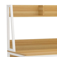 Modern Computer Desk with Hutch Bookshelf, White Brown Workstation -BM336955
