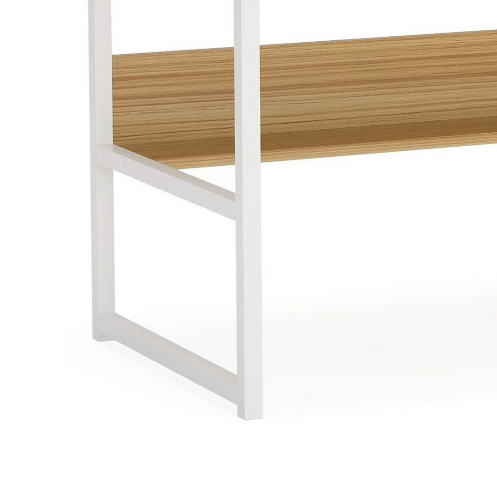 Modern Computer Desk with Hutch Bookshelf, White Brown Workstation -BM336955