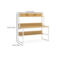 Modern Computer Desk with Hutch Bookshelf, White Brown Workstation -BM336955