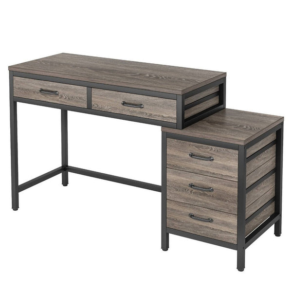 Computer Study Desk, 5 Gray Reversible Drawers, 39 Inch Taupe Gray -BM336956