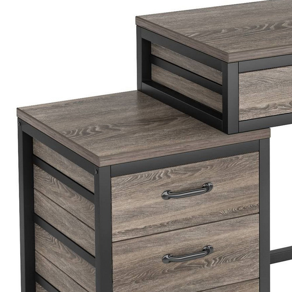 Computer Study Desk, 5 Gray Reversible Drawers, 39 Inch Taupe Gray -BM336956