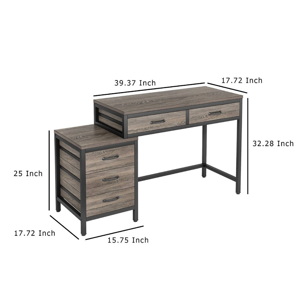 Computer Study Desk, 5 Gray Reversible Drawers, 39 Inch Taupe Gray -BM336956