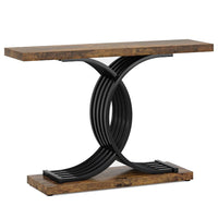Meu Sofa Console Table, Sculpture Black Metal Base, 39 Inch Brown Wood -BM336957