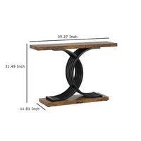 Meu Sofa Console Table, Sculpture Black Metal Base, 39 Inch Brown Wood -BM336957