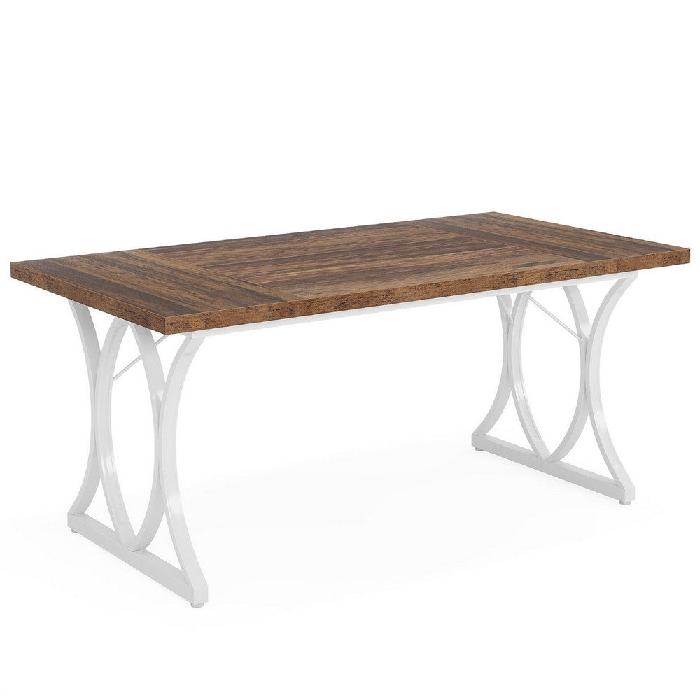 Modern Dining Table, 63 Inch Rectangular, Brown White Metal Legs -BM336959
