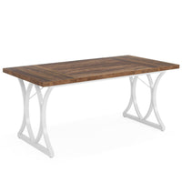 Modern Dining Table, 63 Inch Rectangular, Brown White Metal Legs -BM336959