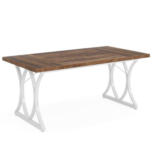 Modern Dining Table, 63 Inch Rectangular, Brown White Metal Legs -BM336959