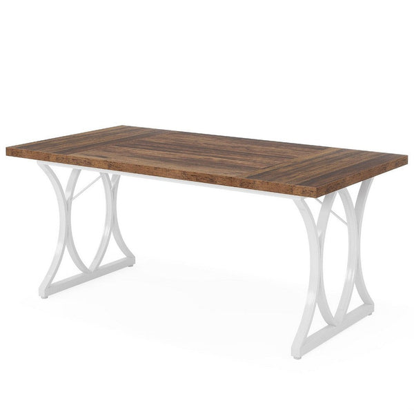 Modern Dining Table, 63 Inch Rectangular, Brown White Metal Legs -BM336959
