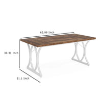 Modern Dining Table, 63 Inch Rectangular, Brown White Metal Legs -BM336959