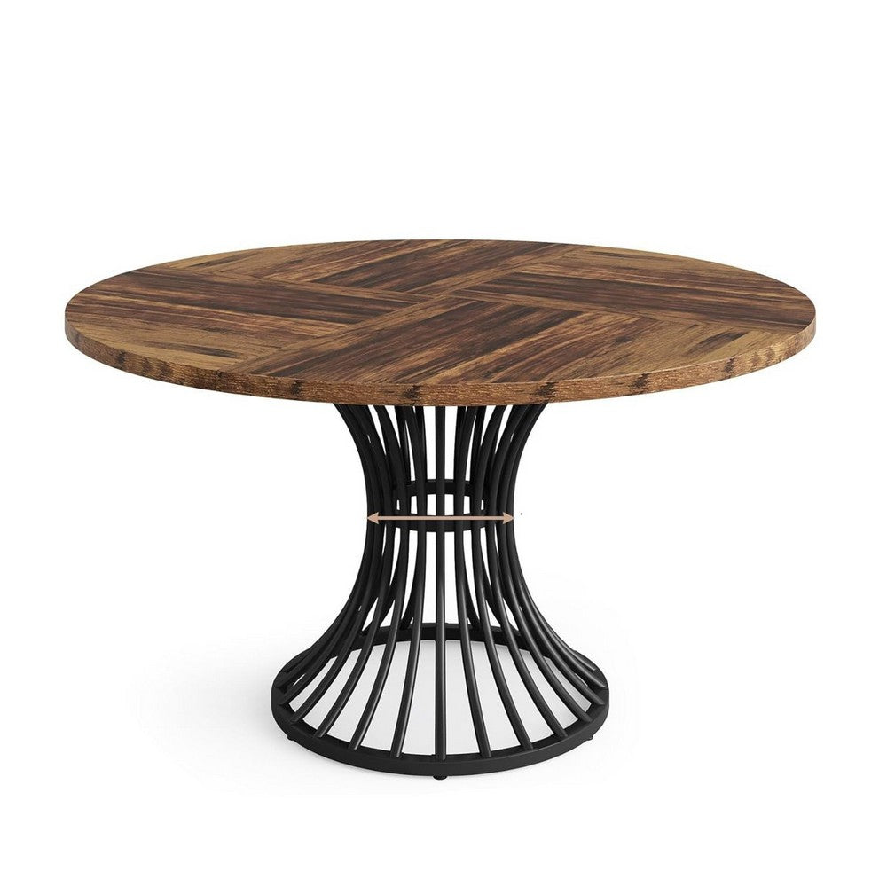 Farmhouse Dining Table, 47 Inch Brown Top, Hourglass Black Metal Base -BM336960
