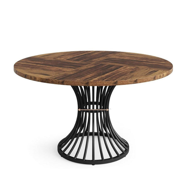Farmhouse Dining Table, 47 Inch Brown Top, Hourglass Black Metal Base -BM336960