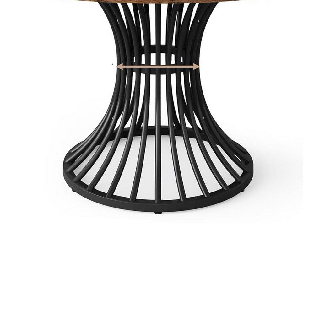 Farmhouse Dining Table, 47 Inch Brown Top, Hourglass Black Metal Base -BM336960
