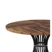 Farmhouse Dining Table, 47 Inch Brown Top, Hourglass Black Metal Base -BM336960