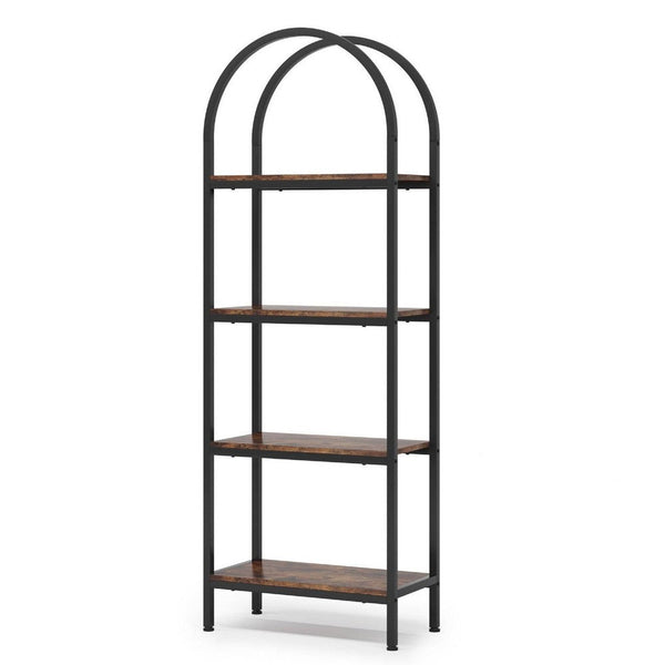 Industrial Bookshelf, 24 Inch Wide Shelves, 4 Tier Arched Black Metal -BM336961