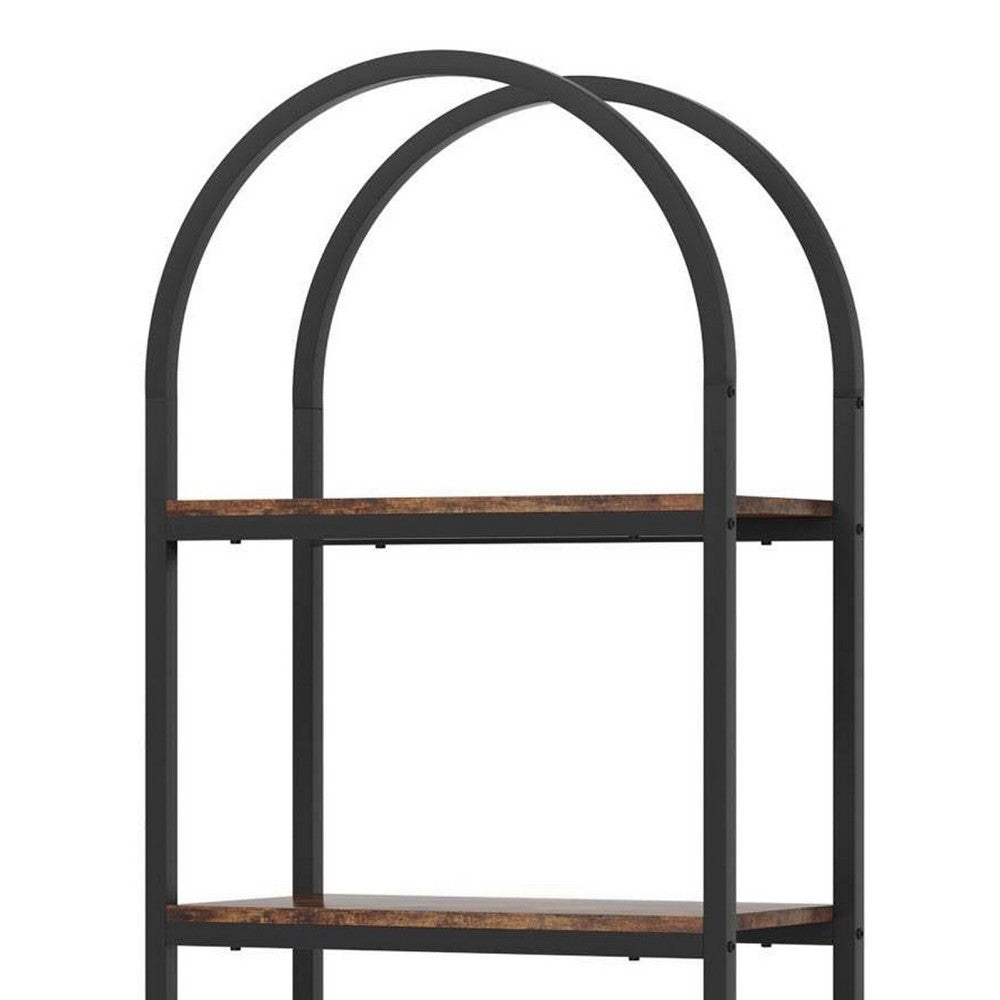 Industrial Bookshelf, 24 Inch Wide Shelves, 4 Tier Arched Black Metal -BM336961