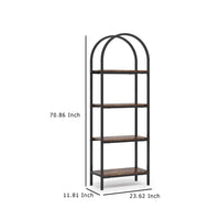 Industrial Bookshelf, 24 Inch Wide Shelves, 4 Tier Arched Black Metal -BM336961
