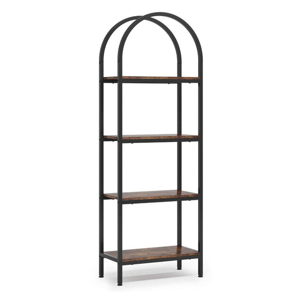 Industrial Bookshelf, 24 Inch Wide Shelves, 4 Tier Arched Black Metal -BM336961