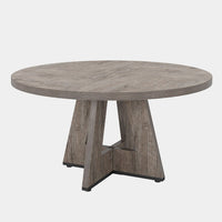 Farmhouse Dining Table, 47 Inch Round Top, Modern Base, Warm Gray Wood -BM336963