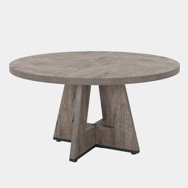 Farmhouse Dining Table, 47 Inch Round Top, Modern Base, Warm Gray Wood -BM336963