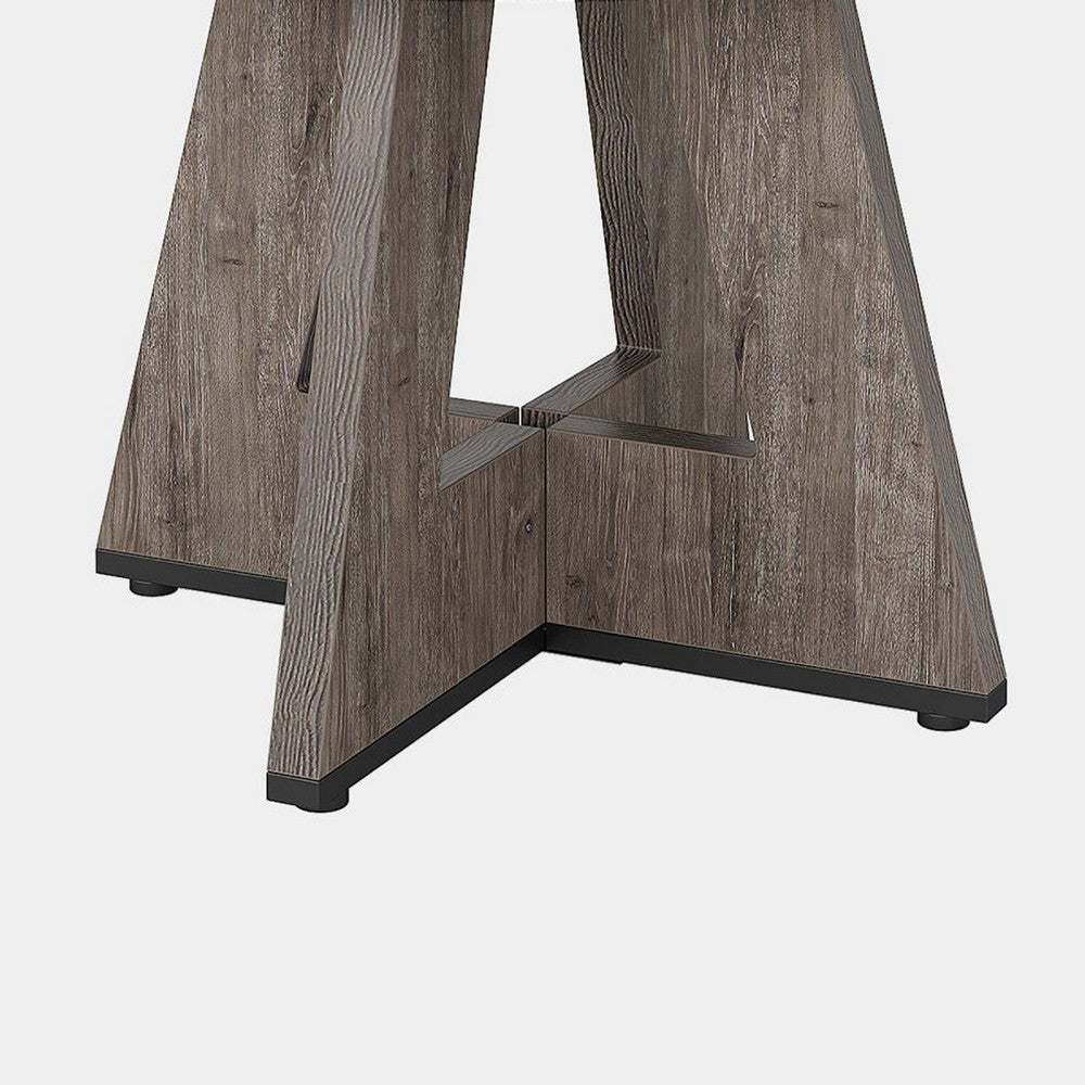Farmhouse Dining Table, 47 Inch Round Top, Modern Base, Warm Gray Wood -BM336963