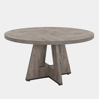 Farmhouse Dining Table, 47 Inch Round Top, Modern Base, Warm Gray Wood -BM336963