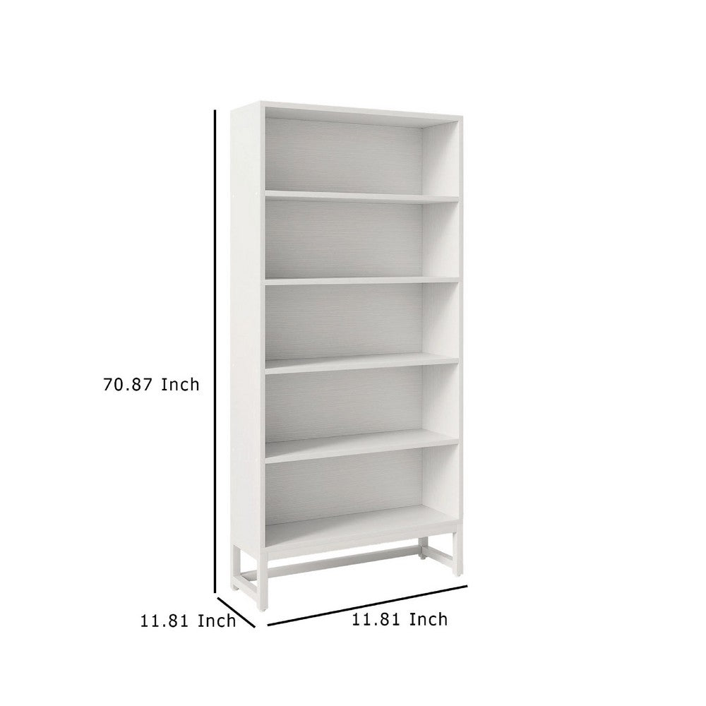 Modern Bookcase, Closed Back with LED Lights, 5 Display Shelves, White -BM336965