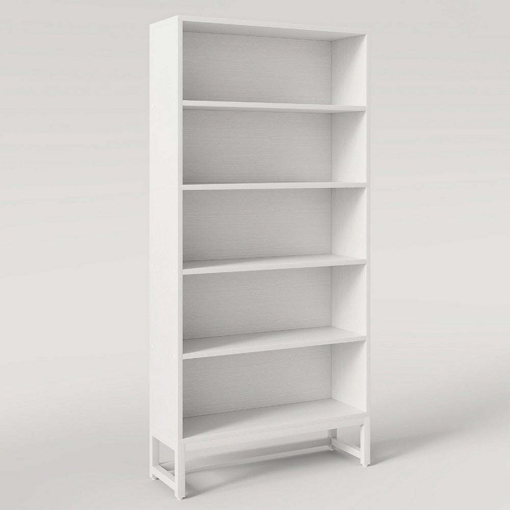 Modern Bookcase, Closed Back with LED Lights, 5 Display Shelves, White -BM336965