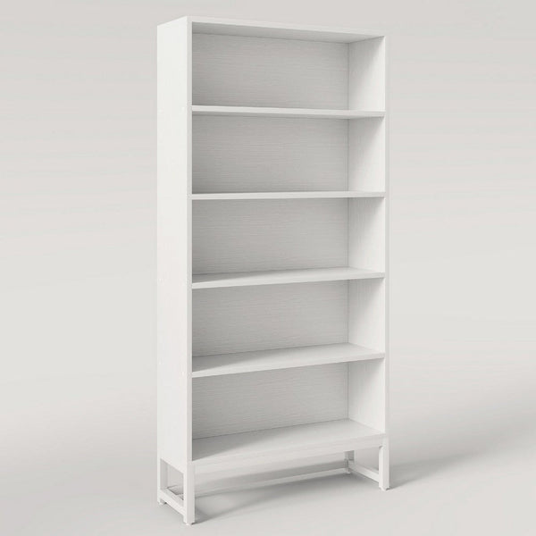 Modern Bookcase, Closed Back with LED Lights, 5 Display Shelves, White -BM336965