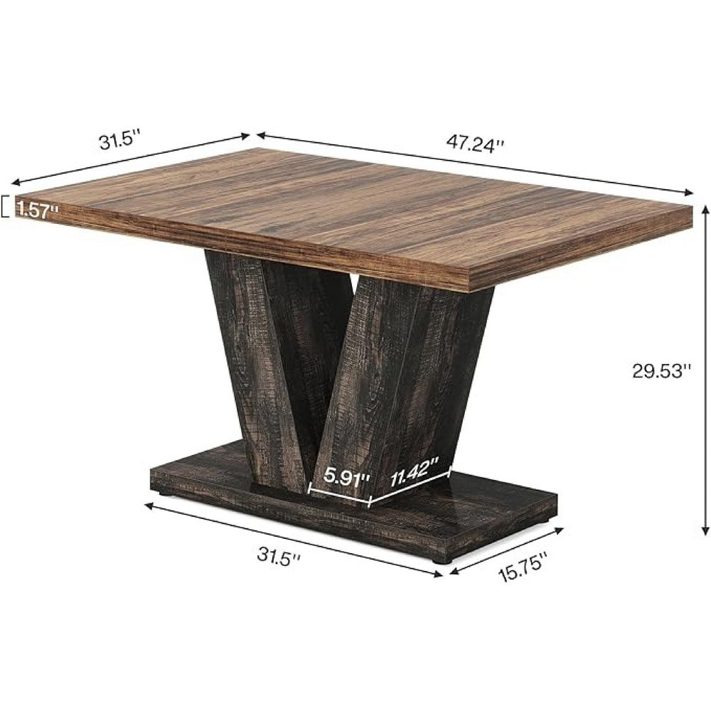 Farmhouse Dining Table with V Pedestal Base, 47 Inch Oak Brown Top -BM336966