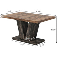 Farmhouse Dining Table with V Pedestal Base, 47 Inch Oak Brown Top -BM336966