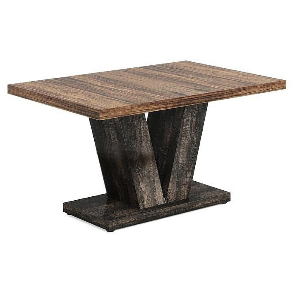 Farmhouse Dining Table with V Pedestal Base, 47 Inch Oak Brown Top -BM336966