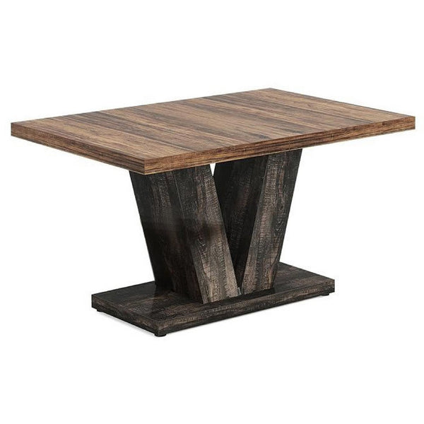 Farmhouse Dining Table with V Pedestal Base, 47 Inch Oak Brown Top -BM336966