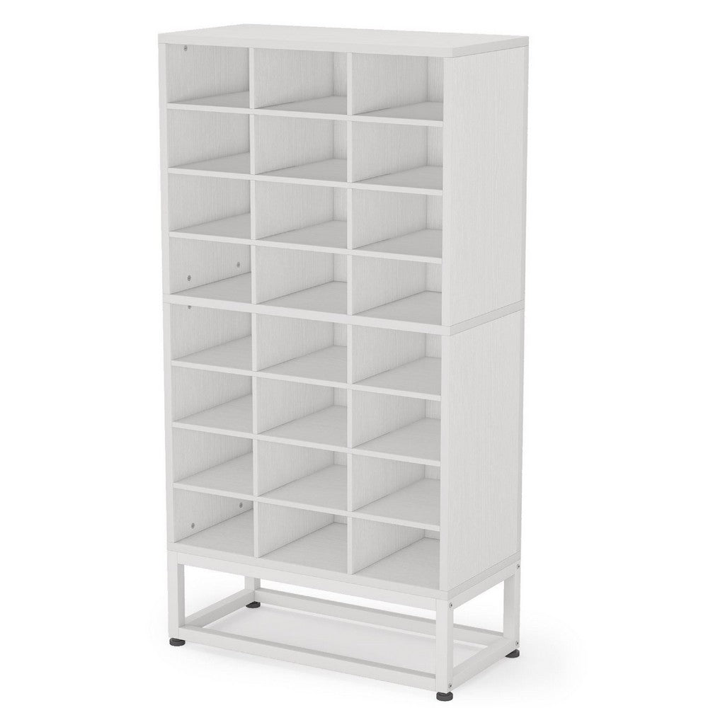 Freestanding Shoe Rack with 24 Cubbies and Shelf, 8 Tier Modern White -BM336967