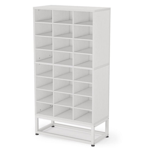 Freestanding Shoe Rack with 24 Cubbies and Shelf, 8 Tier Modern White -BM336967