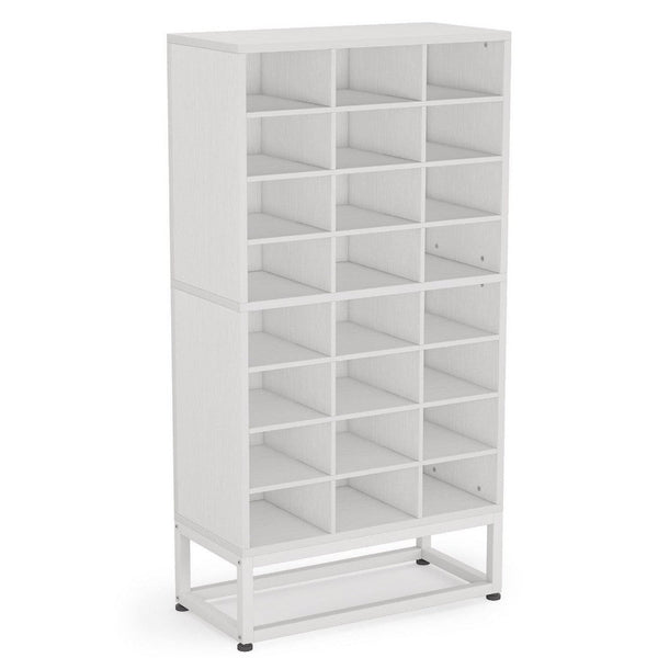 Freestanding Shoe Rack with 24 Cubbies and Shelf, 8 Tier Modern White -BM336967