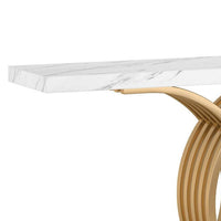 Meu Console Table, Curved Gold Metal Base, 39 Inch White Faux Marble -BM336968