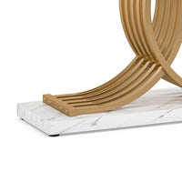 Meu Console Table, Curved Gold Metal Base, 39 Inch White Faux Marble -BM336968