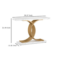 Meu Console Table, Curved Gold Metal Base, 39 Inch White Faux Marble -BM336968