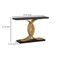 Meu Console Table, Curved Gold Metal Base, 39 Inch Black Faux Marble -BM336969