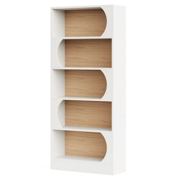 Etagere Bookcase w 5 Curved Display Shelves, Modern 71 Inch White Wood -BM336971