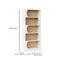Etagere Bookcase w 5 Curved Display Shelves, Modern 71 Inch White Wood -BM336971
