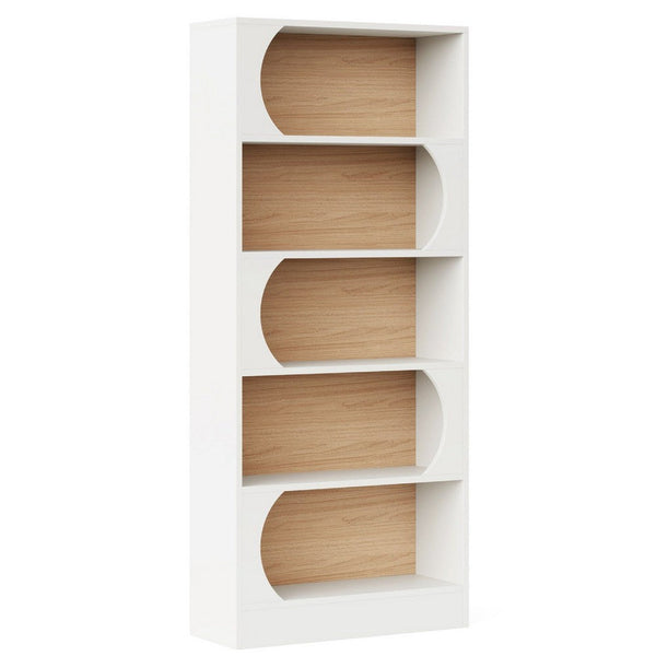 Etagere Bookcase w 5 Curved Display Shelves, Modern 71 Inch White Wood -BM336971