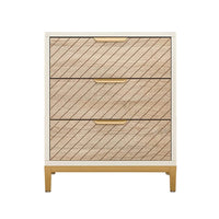 Bedside Nightstand w 3 Drawers, Modern Gold Metal Handles, White Frame -BM336972