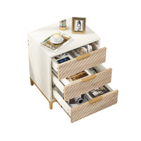 Bedside Nightstand w 3 Drawers, Modern Gold Metal Handles, White Frame -BM336972