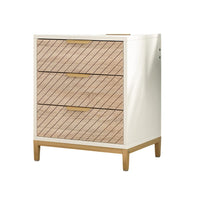 Bedside Nightstand w 3 Drawers, Modern Gold Metal Handles, White Frame -BM336972