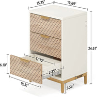 Bedside Nightstand w 3 Drawers, Modern Gold Metal Handles, White Frame -BM336972