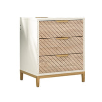 Bedside Nightstand w 3 Drawers, Modern Gold Metal Handles, White Frame -BM336972